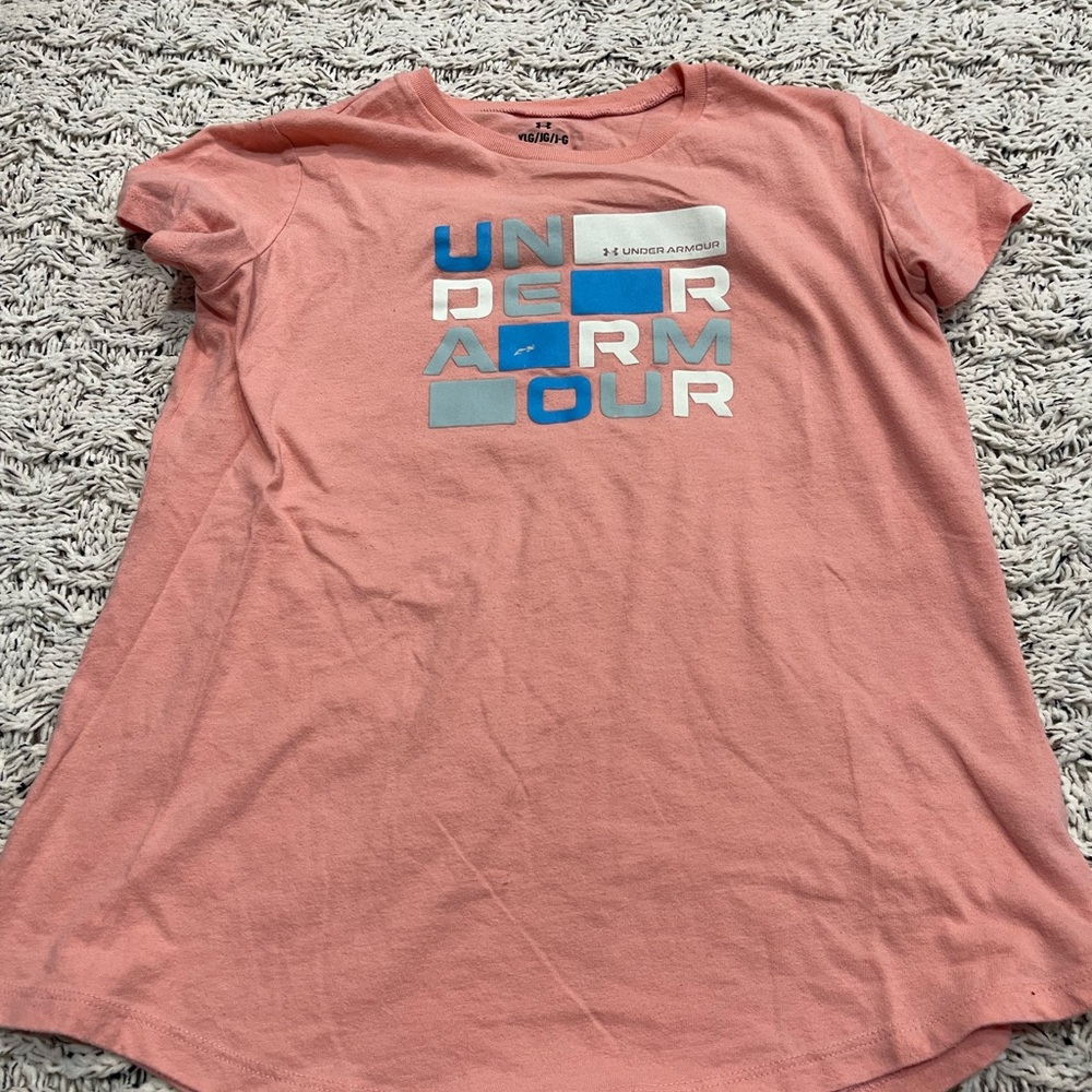 Under Armour Kids Pink and Blue Logo Tee